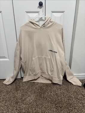 LONELY GHOST Cream Oversized Hoodie with Small Logo